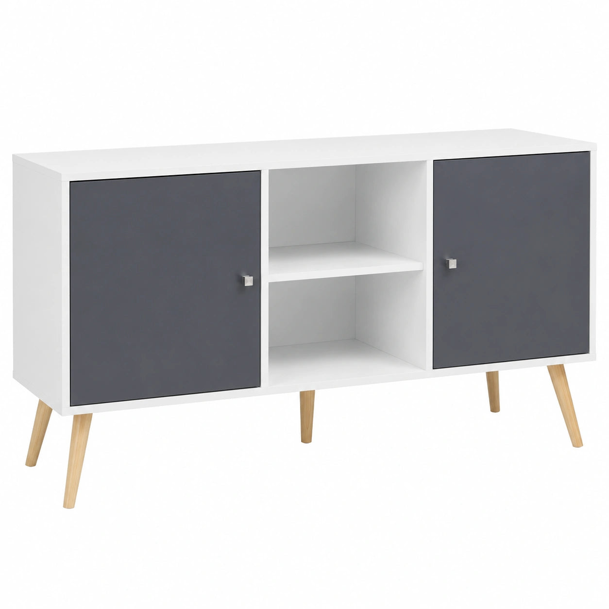 Buffet scandinave 140 cm avec portes bois blanc et gris