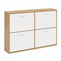 Meuble à Chaussures 4 Abattants Moderne Blanc et Bois, Grande Capacité 24 Paires