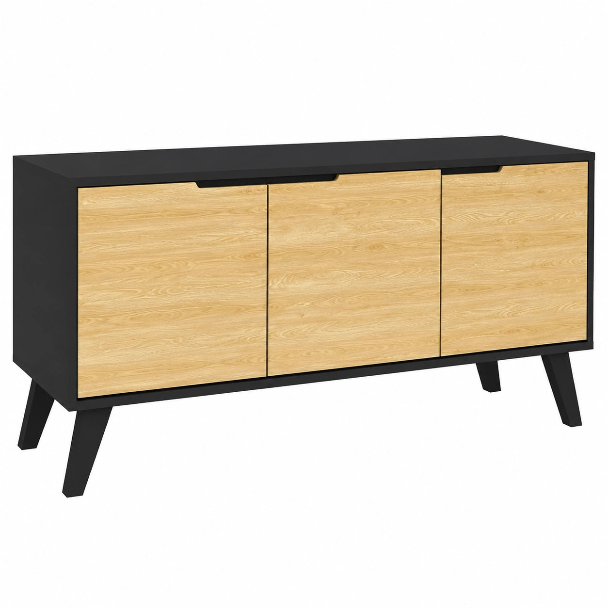 Buffet scandinave 3 portes noir et bois 113 cm