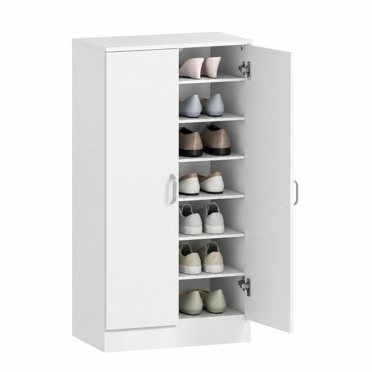 Armoire à chaussures 7 niveaux avec étagères réglables et portes douces, style moderne pour entrée