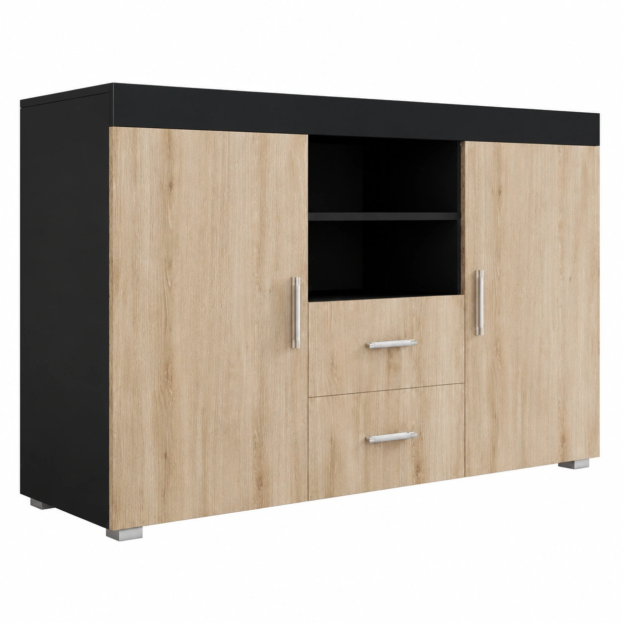 Buffet moderne pour salon et salle à manger, noir et chêne