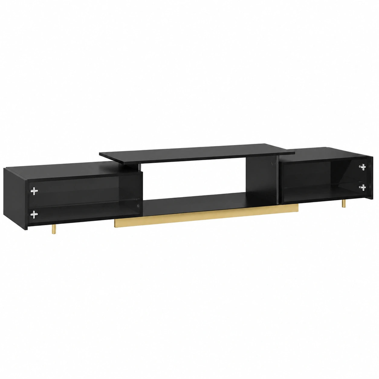 Meuble TV Extensible Moderne avec Rangement Blanc et Base Dorée