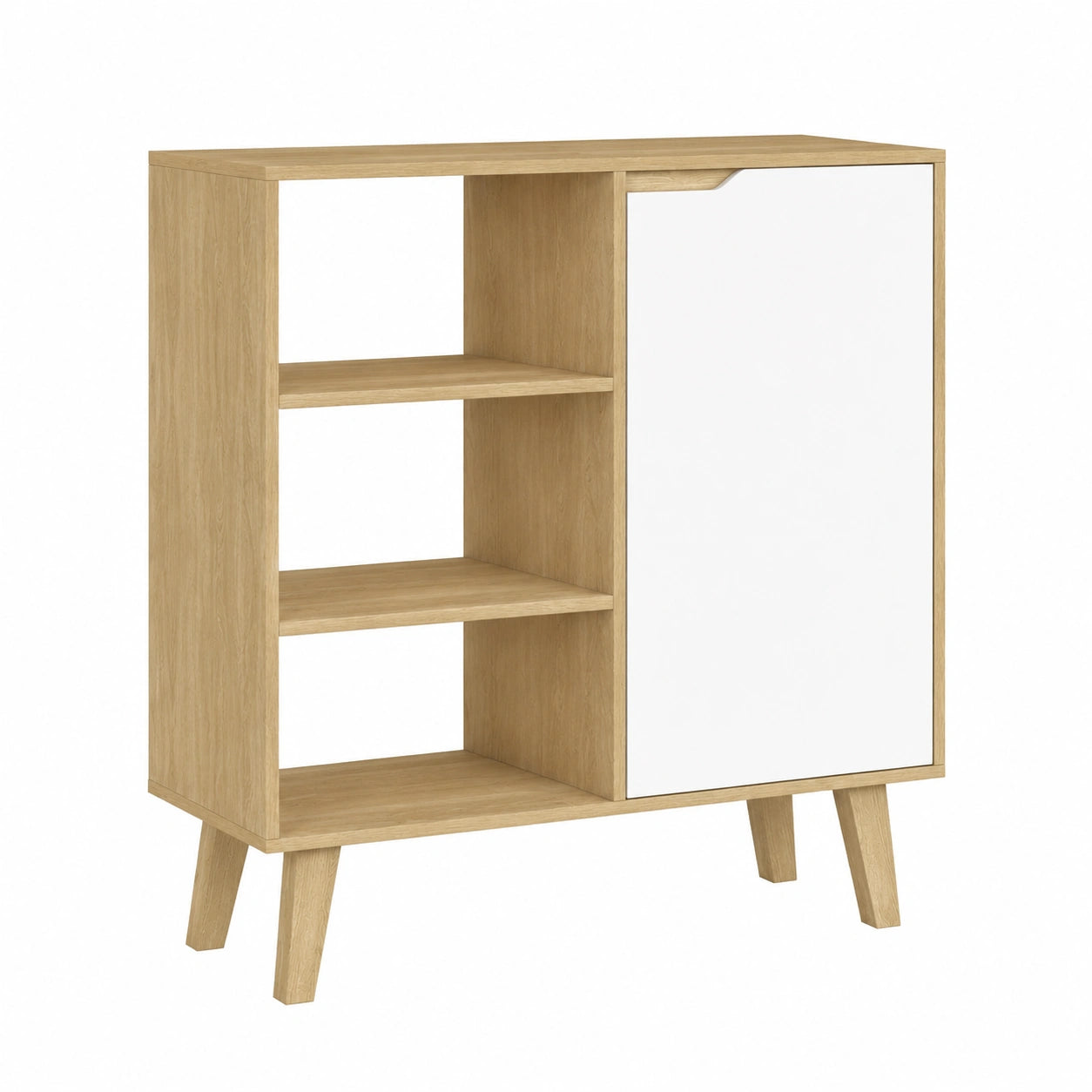 Buffet d'appoint avec étagères et placard en bois clair