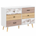 Commode 6 tiroirs bois clair style nordique 140 cm