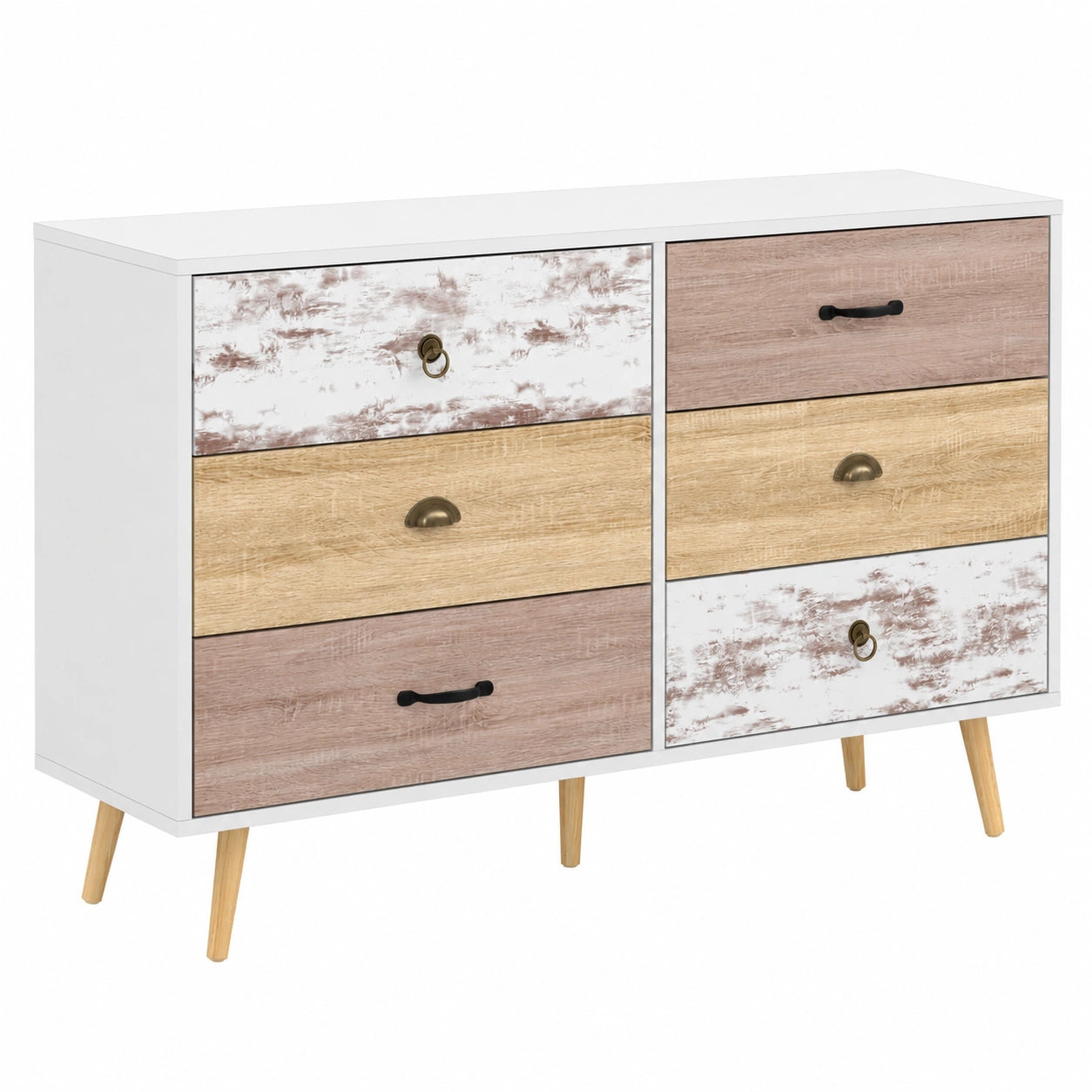 Commode 6 tiroirs bois clair style nordique 140 cm
