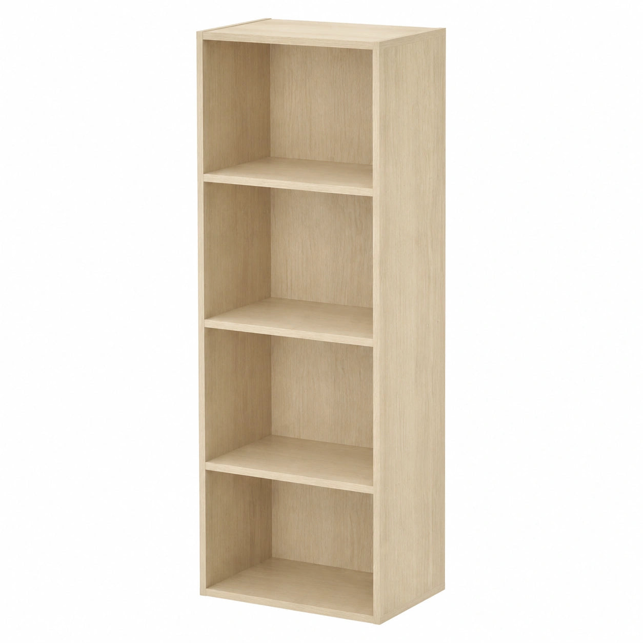 Étagère colonne 4 niveaux, design semi-ouvert, finition chêne