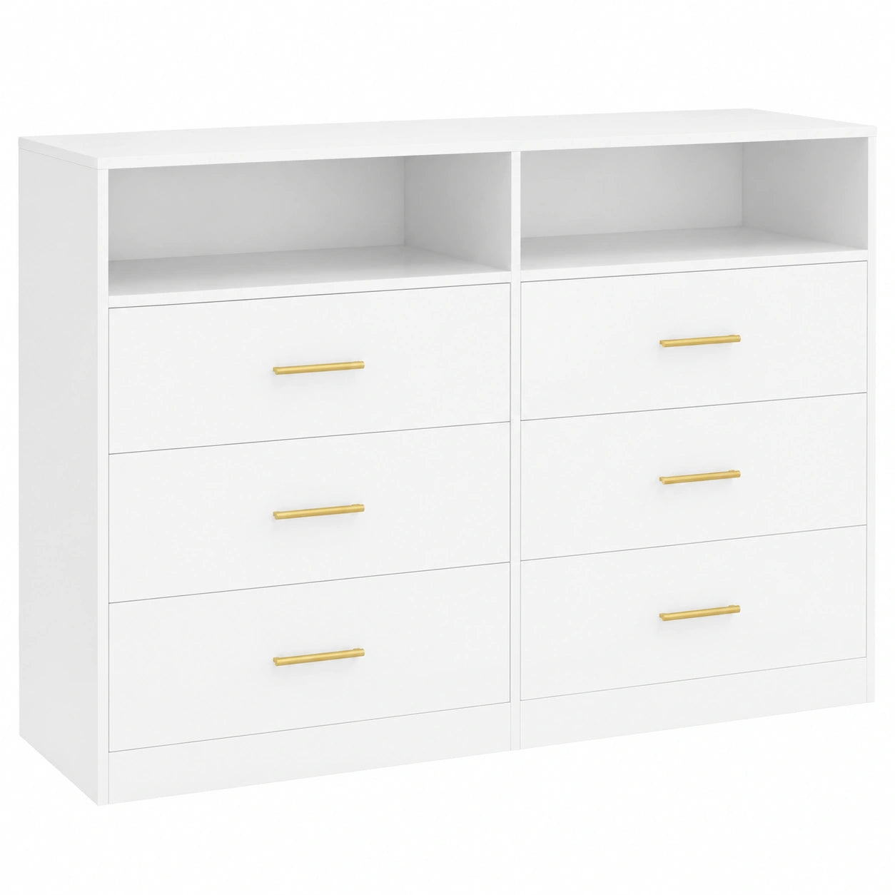 Commode Moderne avec Éclairage LED et Multiprise, Armoire de Rangement à 6 Tiroirs, Blanc Nuage