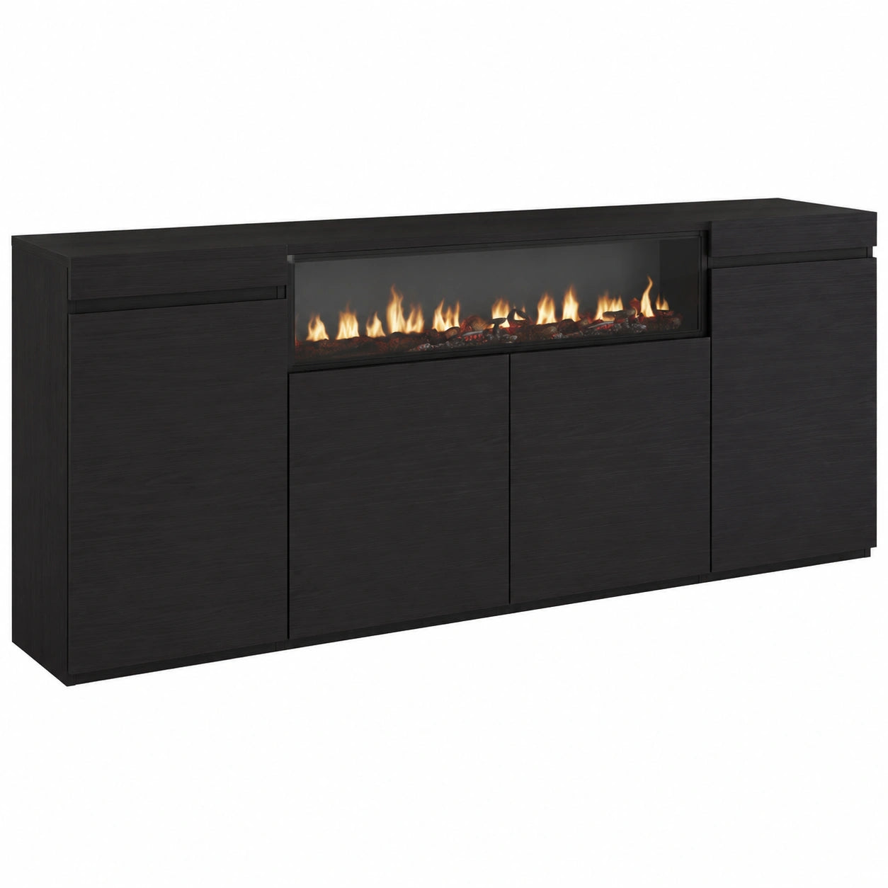 Buffet Moderne avec Cheminée Électrique, 4 Portes, 200x75x35cm