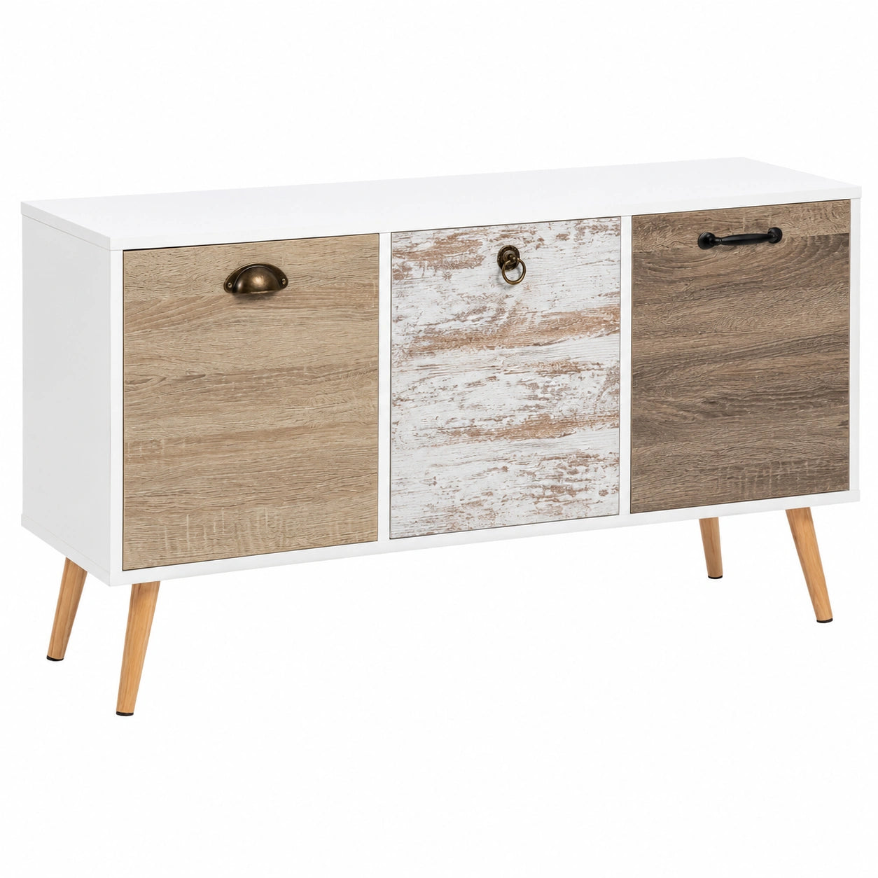 Buffet bas scandinave 113 cm 3 portes en bois clair