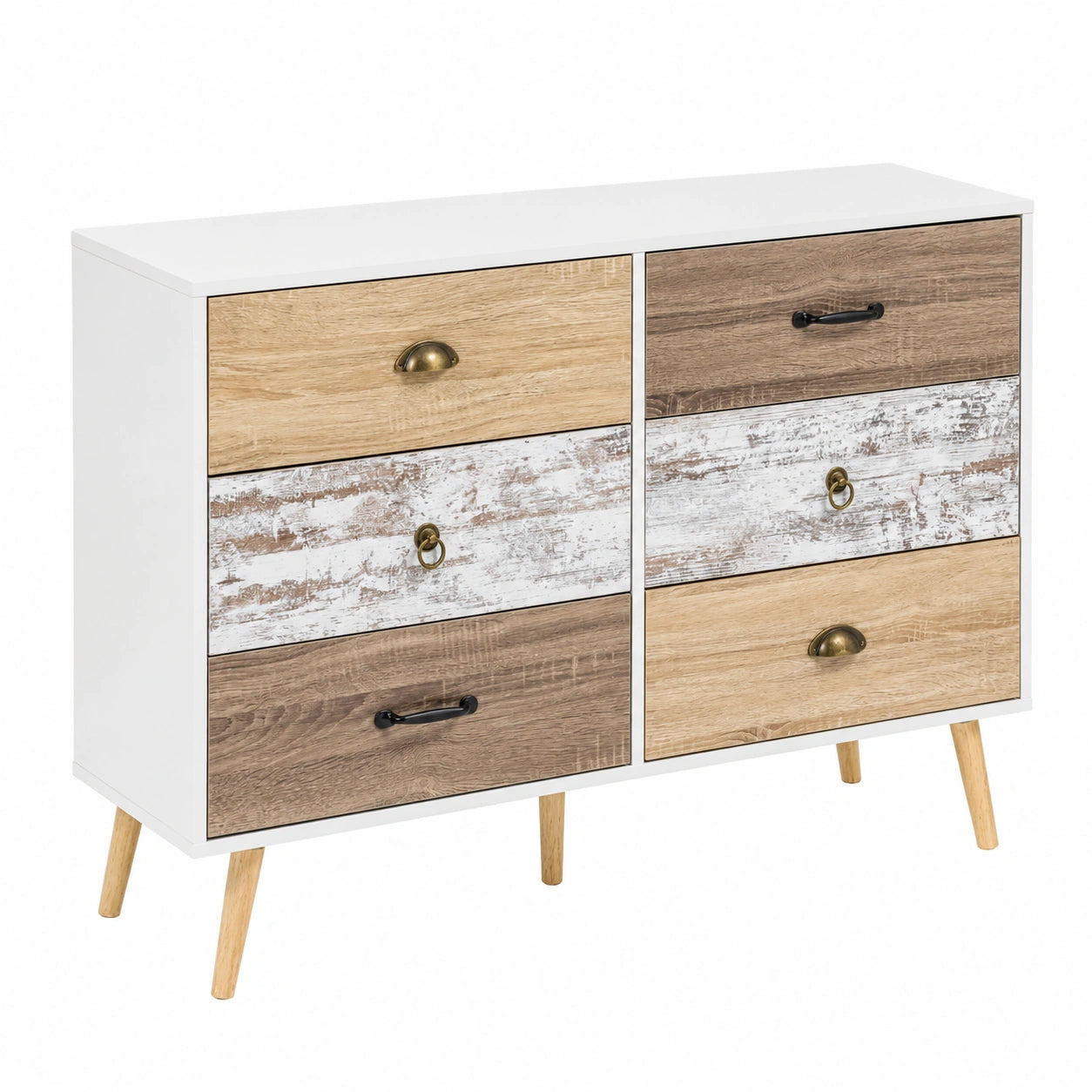 Commode 6 Tiroirs Style Scandinave 115 cm pour Salon