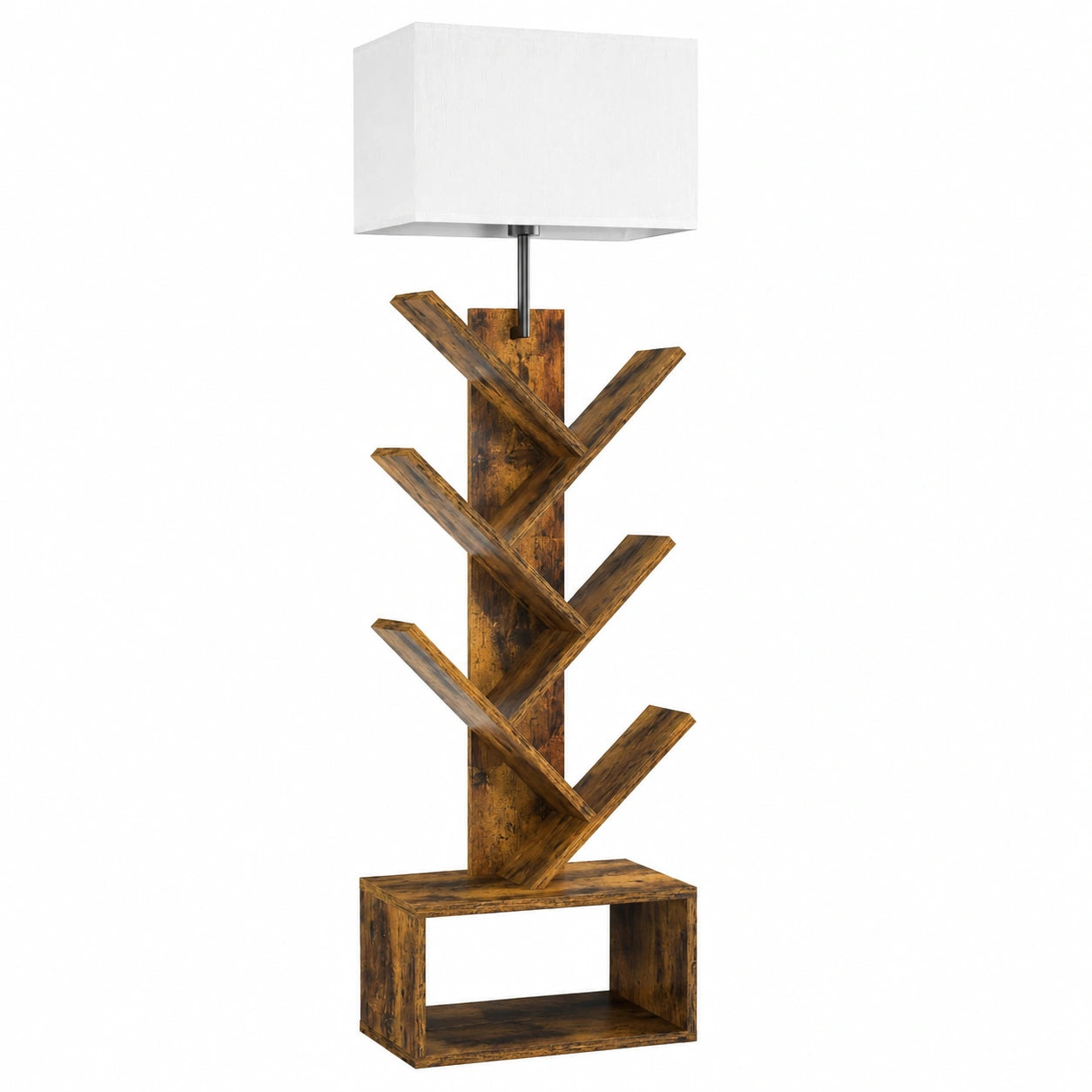 Bibliothèque Arbre en Bois avec Éclairage Intégré et Télécommande, Étagère 6 Niveaux pour Livres, CD et DVD, Idéale pour Salon ou Bureau