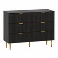 Commode Moderne 6 Tiroirs avec Poignées Dorées pour Chambre et Salon, Noir