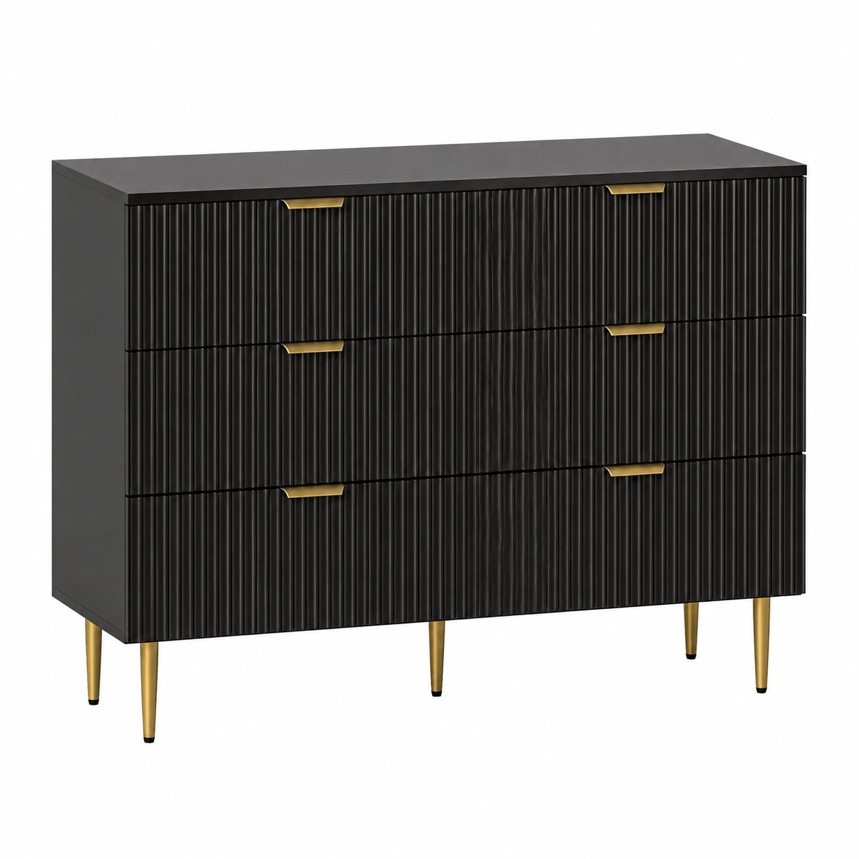 Commode Moderne 6 Tiroirs avec Poignées Dorées pour Chambre et Salon, Noir
