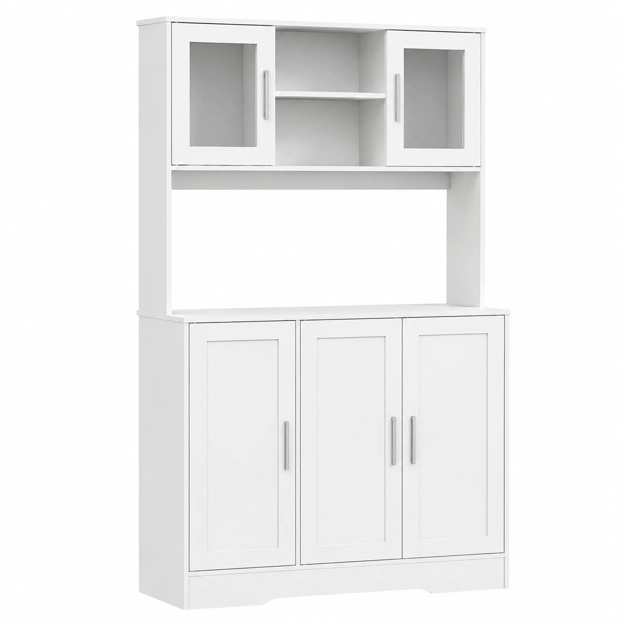 Armoire de Rangement de Cuisine avec Compartiments et Portes Vitrées