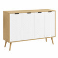 Buffet de Rangement avec Portes et Étagère Ajustable, Pieds en Bois, Blanc et Naturel