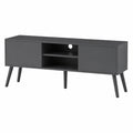 Meuble TV moderne avec rangements, pieds en bois, gris foncé