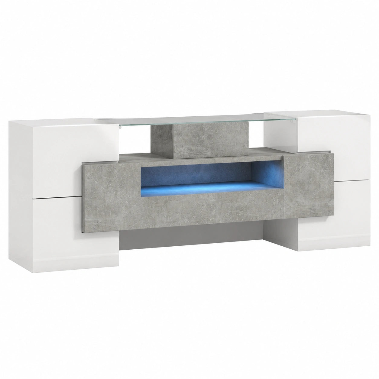 Meuble TV Moderne avec Éclairage LED et Rangements Multiples