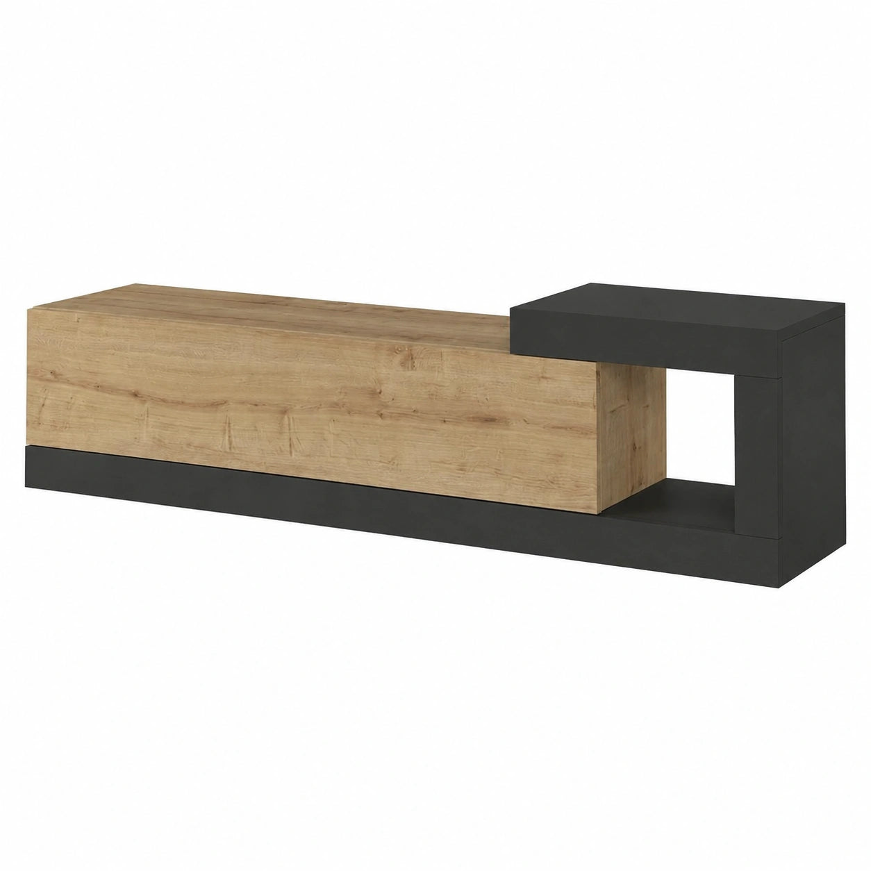 Meuble TV Flottant avec Rangement pour Salon et Chambre, Effet Chêne Anthracite