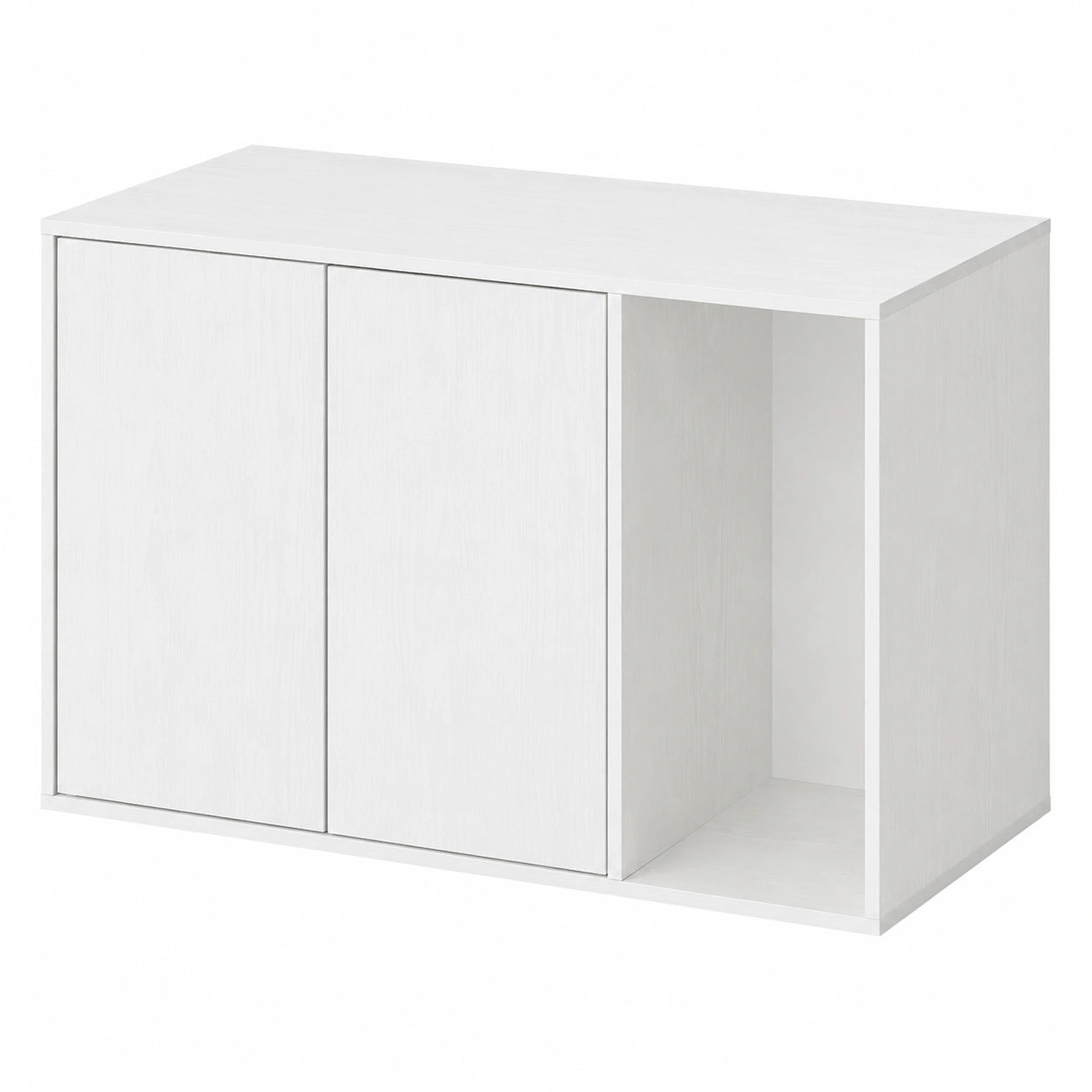 Meuble cache-litière, assemblage rapide, porte à pression, design minimaliste blanc