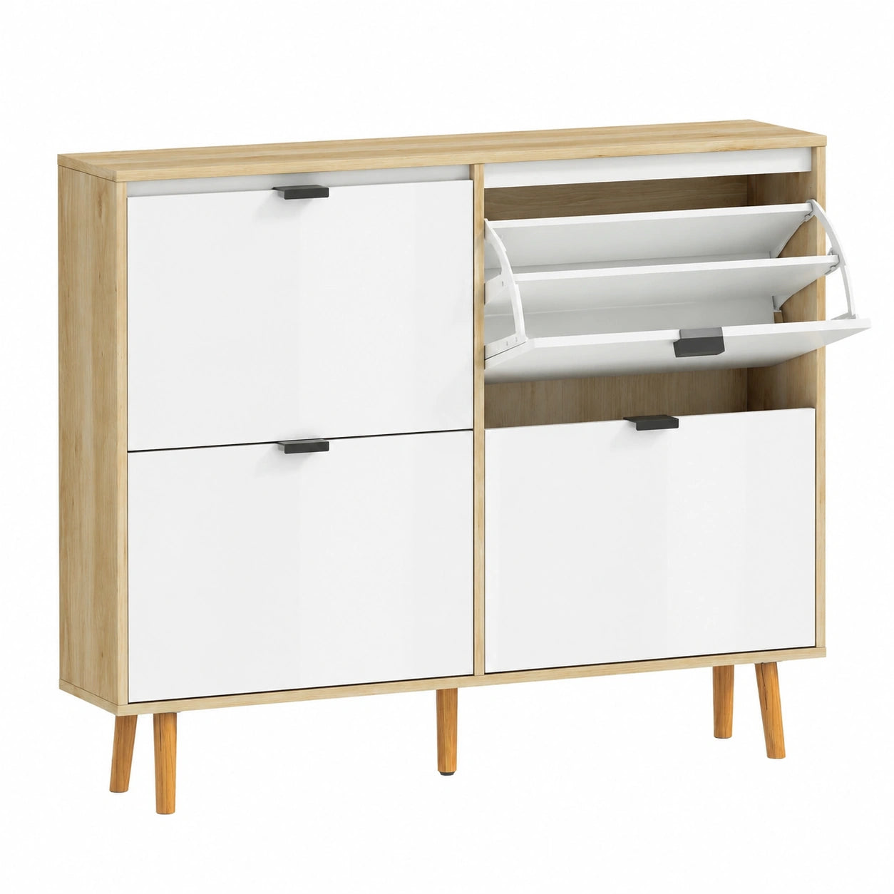 Armoire à Chaussures Moderne avec Tiroirs Rabattables et Étagères Réglables - Blanc