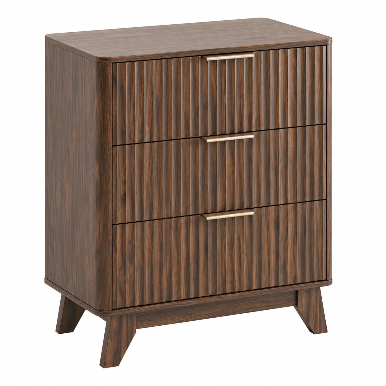 Commode Moderne 3 Tiroirs, Rangement en Noyer pour Chambre ou Bureau