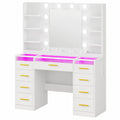 Coiffeuse Moderne avec Miroir LED et Rangement Ample