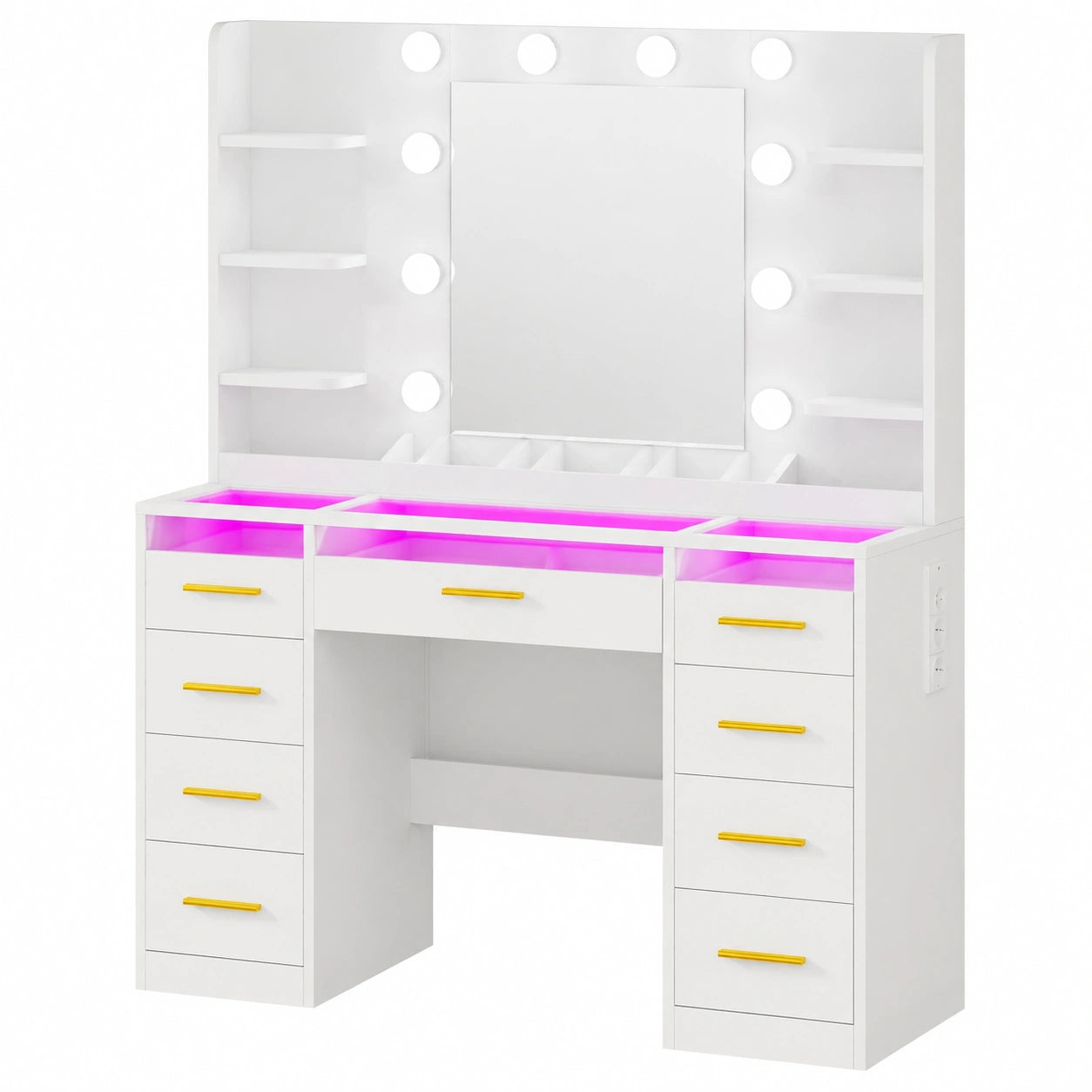 Coiffeuse Moderne avec Miroir LED et Rangement Ample
