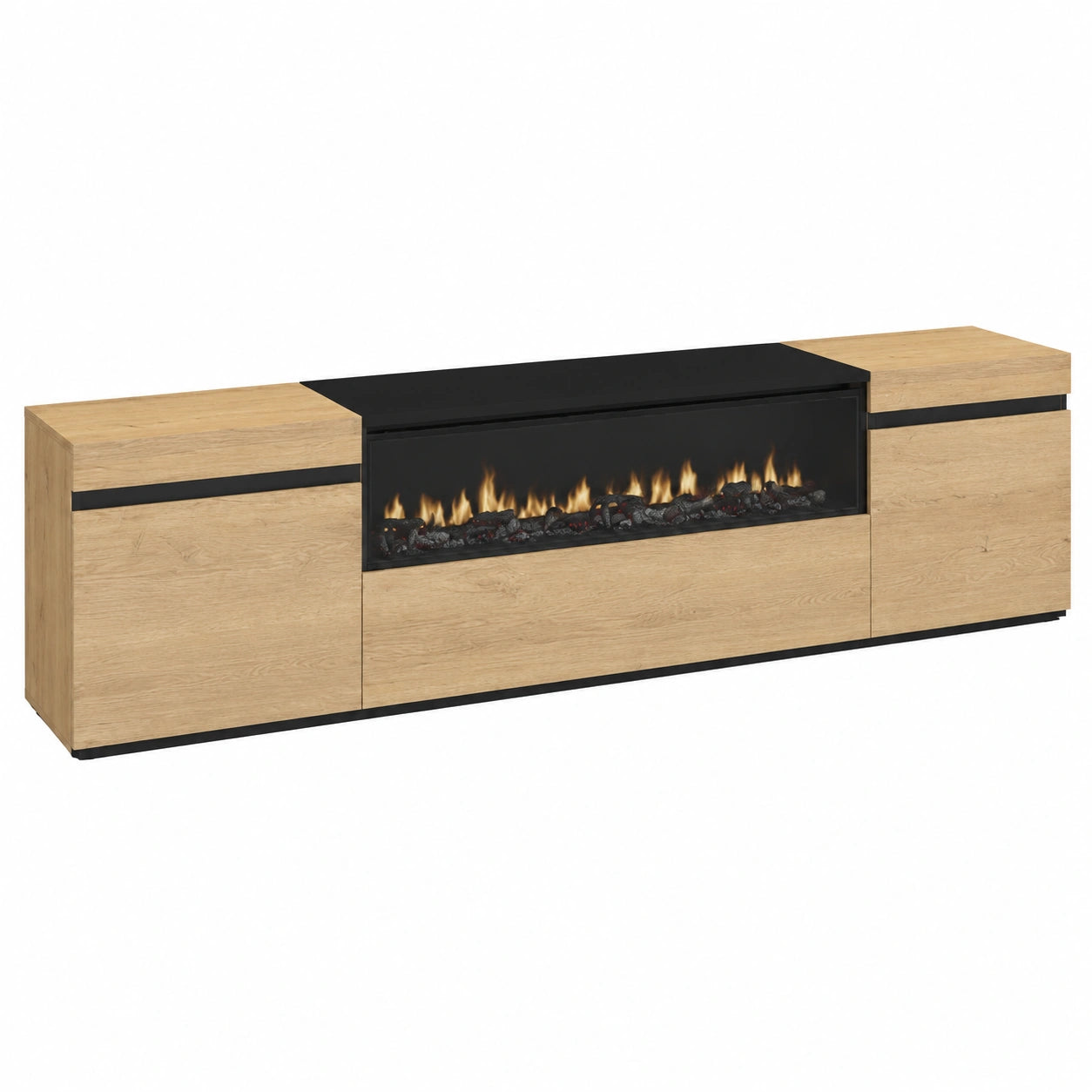 Meuble TV Moderne avec Rangement et Cheminée Électrique, Dimensions 200x45x35cm