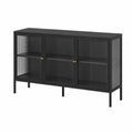 Buffet moderne avec portes et façade décorative, idéal pour salon et cuisine