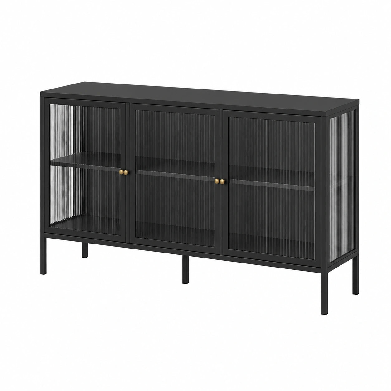 Buffet moderne avec portes et façade décorative, idéal pour salon et cuisine