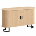 Buffet ovale avec portes coulissantes et étagères réglables, pour TV jusqu'à 60 pouces, style moderne, bois naturel