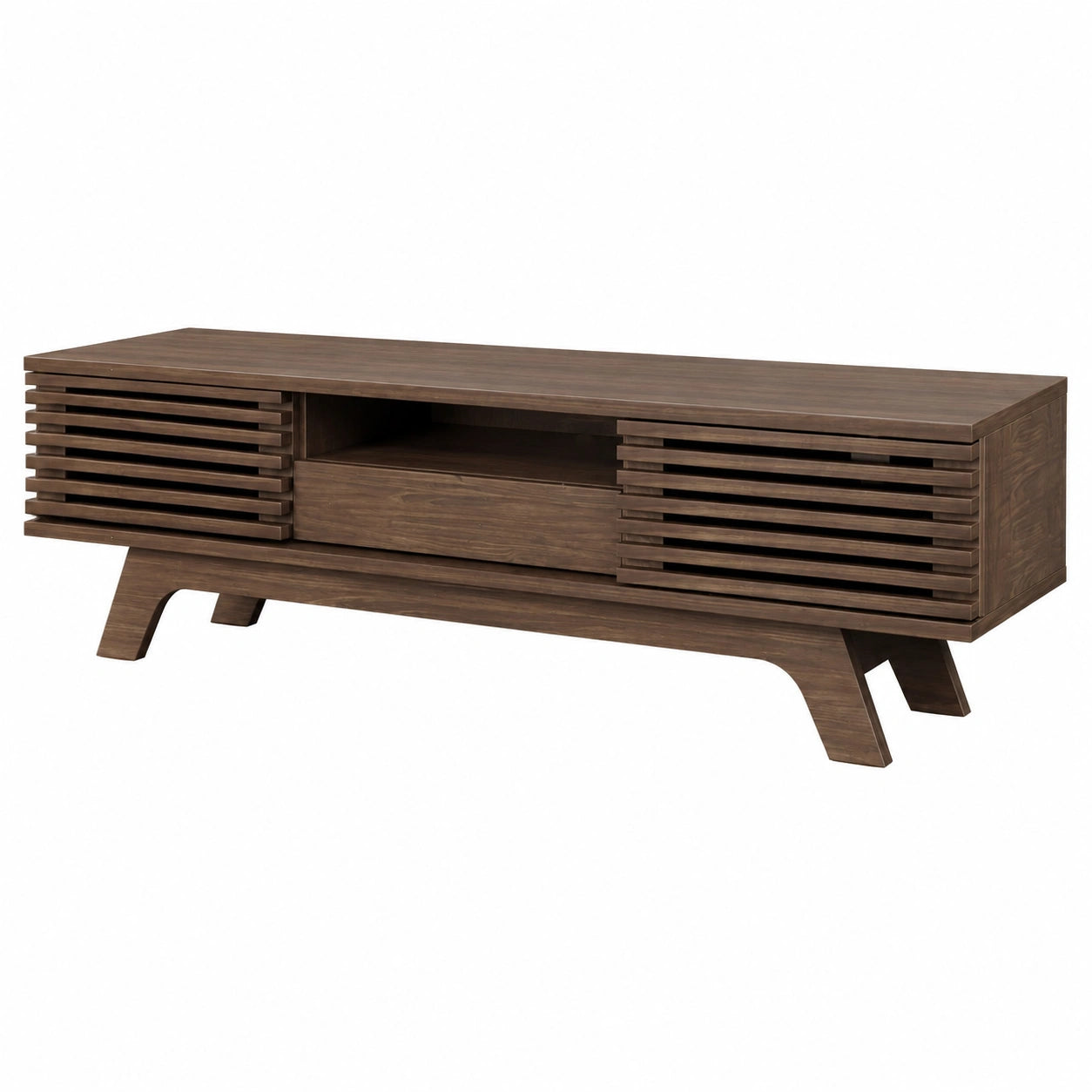Meuble TV rétro avec portes rayées et tiroir, 150 cm