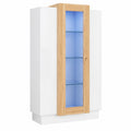 Vitrine brillante avec LED, armoire haute 3 portes et étagères en verre pour salon