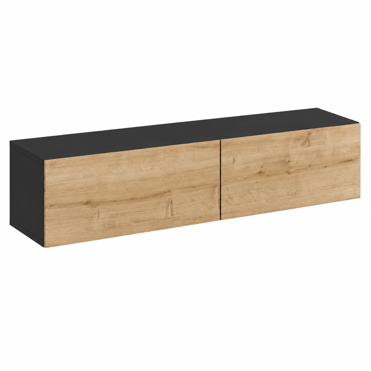 Meuble TV Flottant avec Compartiments de Rangement, Design Moderne, Noir et Chêne