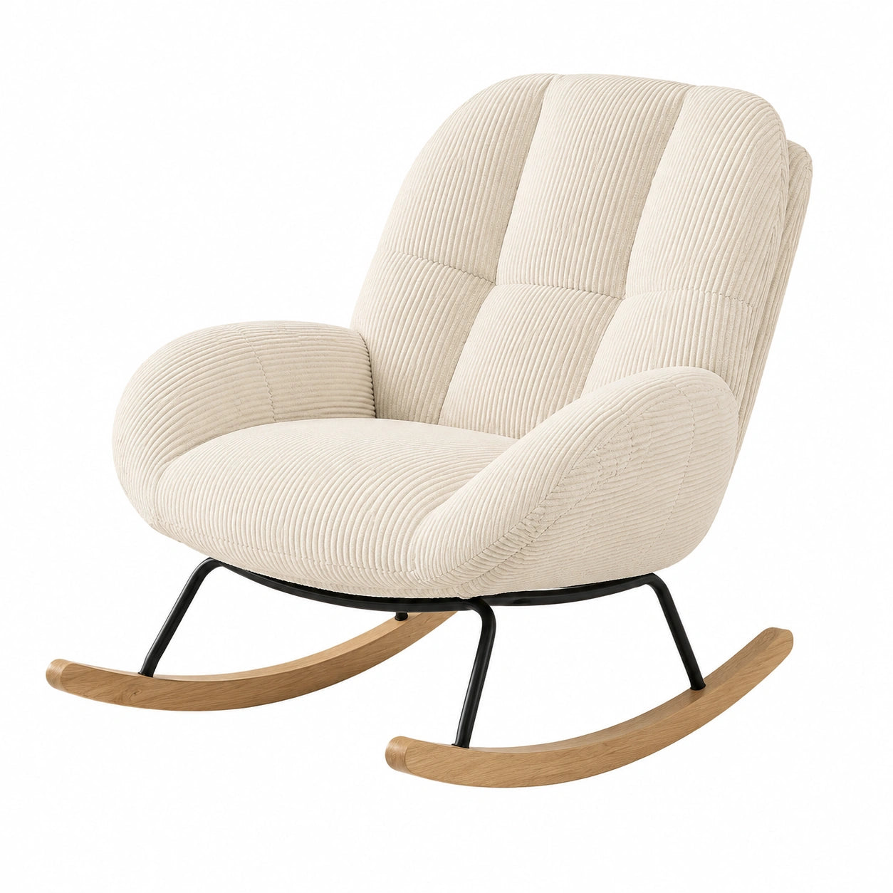 Fauteuil à Bascule Scandinave en Velours Beige pour Salon et Chambre