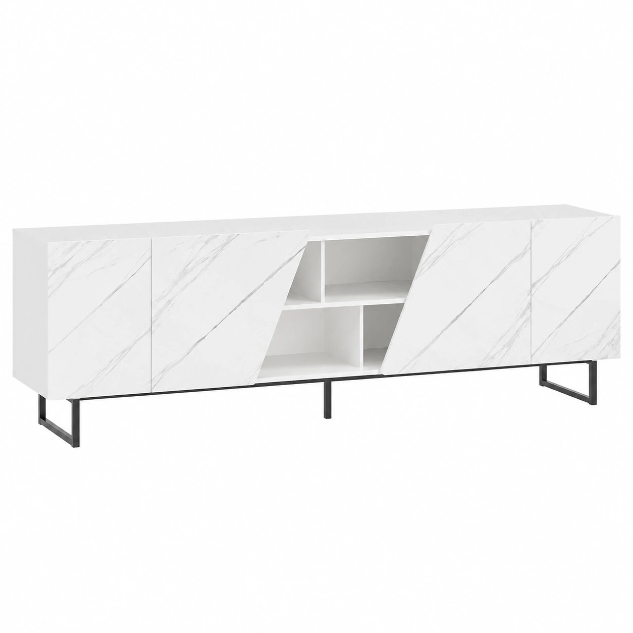 Meuble TV Moderne avec Éclairage LED et Espace de Rangement