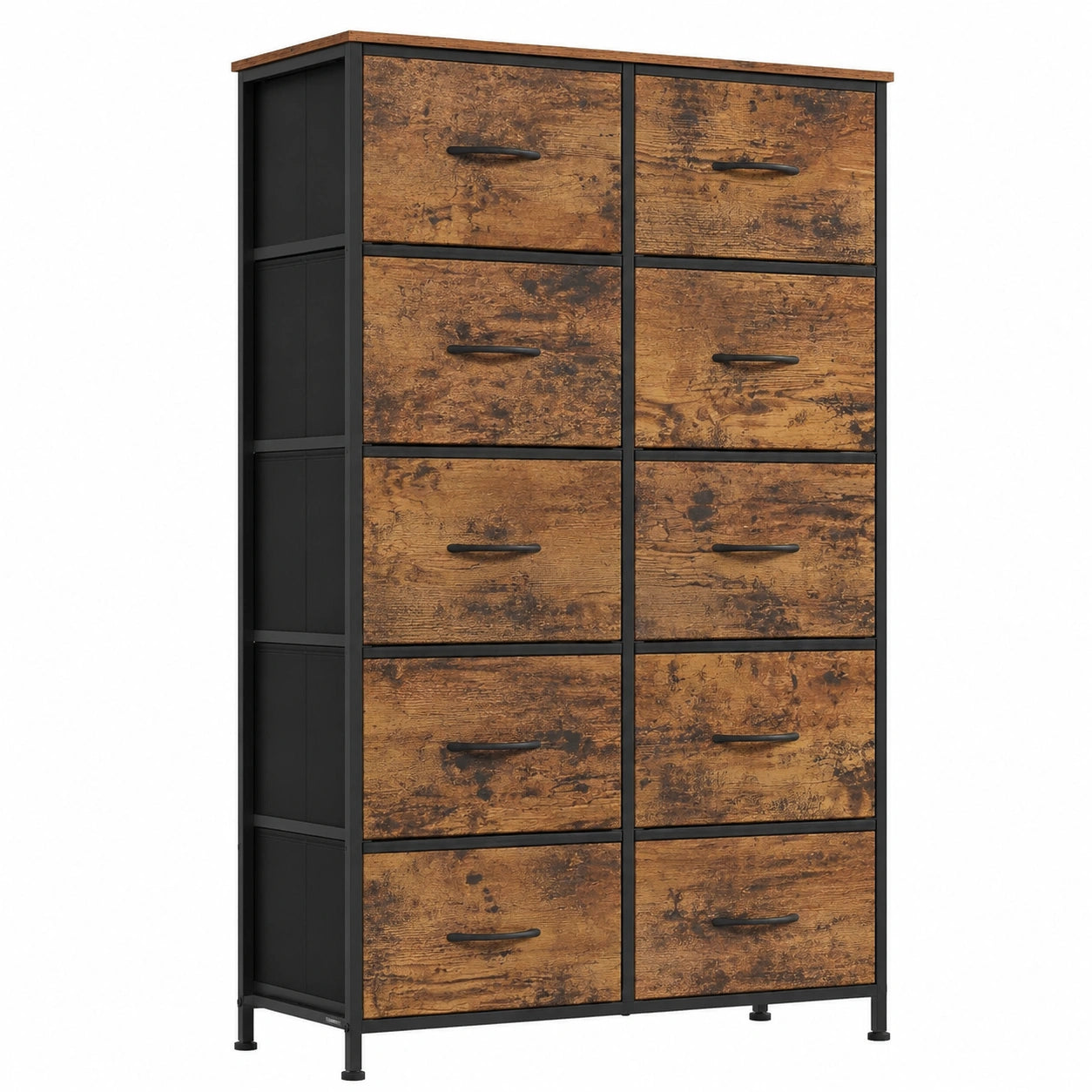 Commode Moderne, 10 Tiroirs en Marron Rustique et Noir